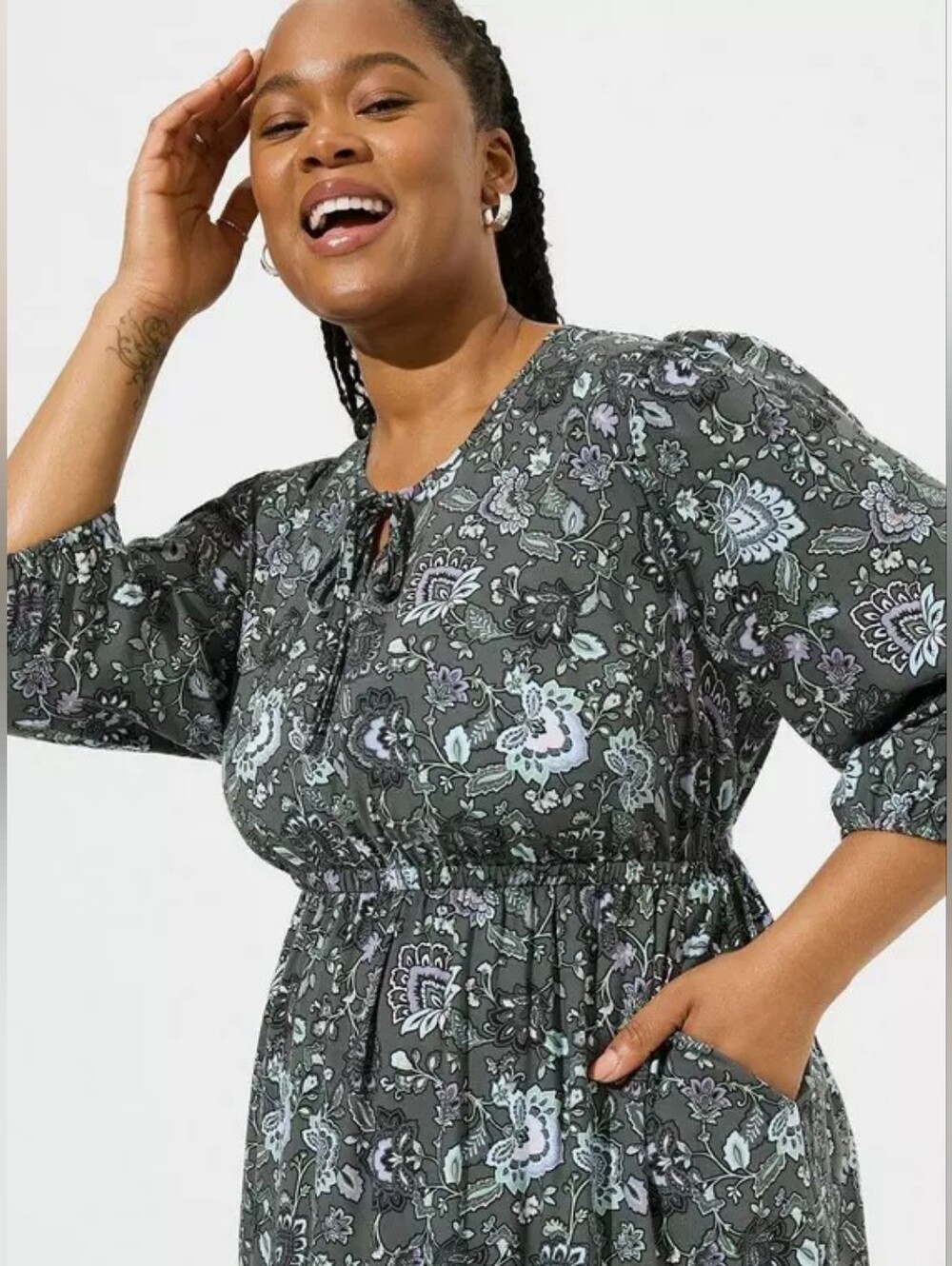 Torrid Gray Tea Length Challis Front Tiered A-line Dress Plus Size 2 2x - Picture 2 of 10